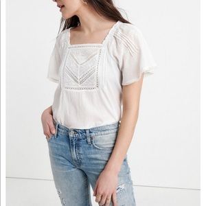 Lucky Brand Embroidered Flutter Sleeve Top